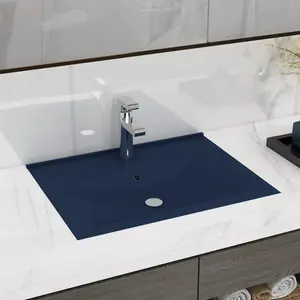 Belfry Bathroom Grenkie 600mm L x 460mm W Ceramic Rectangular Sink with Overflow Dark Blue