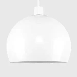 ValueLights Arco White Dome Ceiling Pendant Shade and E27 GLS LED 10W Warm White 3000K Bulb