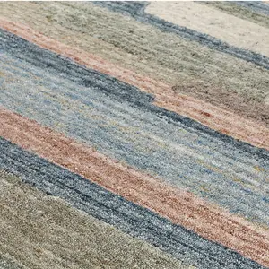 Modern Striped Easy to Clean MultiColoured Wool Rug for Living Room & Bedroom-120cm X 170cm