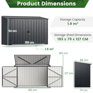 COSTWAY 193 x 86 CM Metal Outdoor Storage Shed All-Weather Garden Storage House w/ Lockable Door