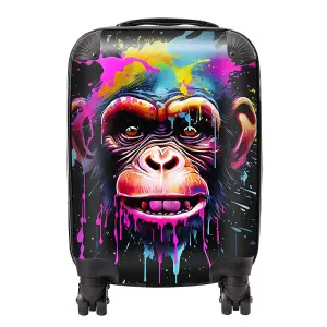 Multi Coloured Monkey Face Splashart Suitcase - Small