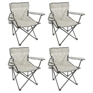 Harbour Housewares Folding Canvas Camping Chairs - Matt Black/Beige - Pack of 4