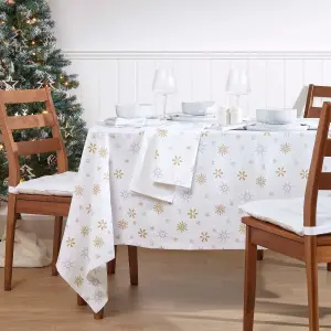 Homescapes Gold Snowflake Christmas Tablecloth 140 x 180 cm