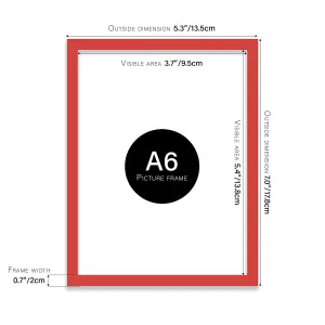 A6 Red Picture Frame Fits A6 (10.5 x 14.8cm - 4.1 x 5.8in) Poster, Photo, Artwork, or Print.