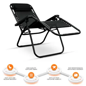 2X ZERO GRAVITY CHAIR GREY RECLINING OUTDOOR GARDEN SUN LOUNGER