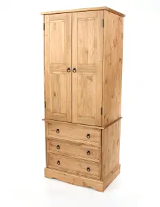 Core Products Premium Corona 2 door, 3 drawer wardrobe, antique waxed pine