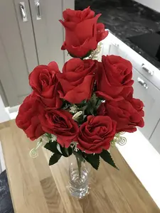 Best Artificial 9 Head Red Rose Spray Bouquet