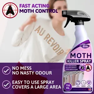 Aviro Moth Killer Spray - Fast Acting Moth Repellent for Wardrobes & Carpets For Immediate & Long-Lasting Protection. 750ml