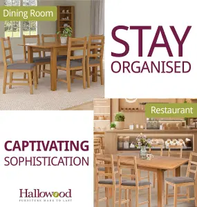 Hallowood Furniture Camberley Oak Butterfly Extending Dining Table with 6 Ladder Back Chairs in Light Grey Fabric Seats