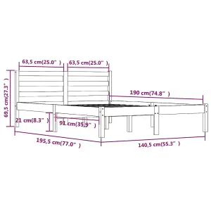 vidaXL Bed Frame Solid Wood Pine 135x190 cm Double