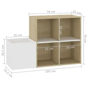 Berkfield Hall Shoe Cabinet White and Sonoma Oak 105x35.5x70 cm Engineered Wood