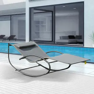 Outsunny Hammock Chair Sun Bed Rock Seat w/ Metal Texteline W/ Pillow Grey