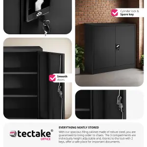 Filing Cabinet - 3 compartments, lockable, 90 x 40 x 90 cm - black