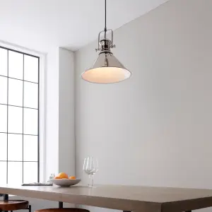 Anson Lighting Arizona Pendant light finished in Bright nickel plate and gloss white