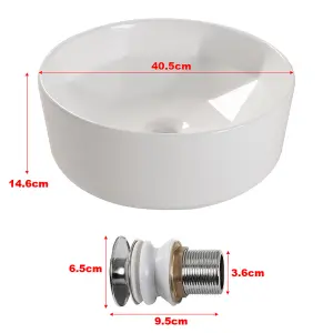 White Round Ceramic Inner Hexagon Bathroom Counter Top Basin Dia 405 mm