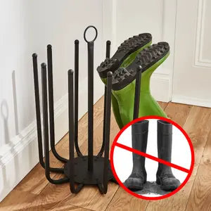 House of Home 5 Pair Black Round Boot Shoe Rack Welly Holder Stand Storage Organiser