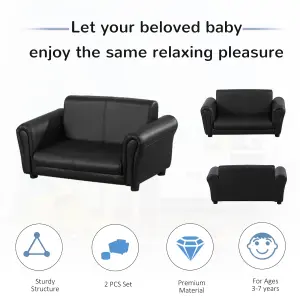 HOMCOM Kids Sofa 2 Seater Childrens Armchair Furniture Bedroom Playroom Black