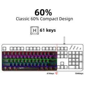 Red 60% Portable LED Backlit Mechanical Gaming Keyboard