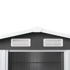 10 x 8 ft Metal Shed Garden Storage Shed Apex Roof Double Door with Base Foundation, Charcoal Black