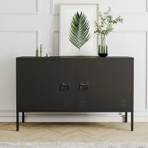 Black 2 Doors High Foot Metal File Cabinet Tv Stand Side Cabinet for Home and Office 119cm