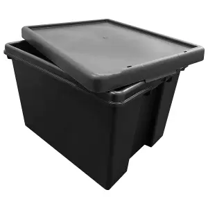 2 x 24L Extra Large Super Strong Black Impact Resistant Heavy Duty Plastic Storage Containers With Lid