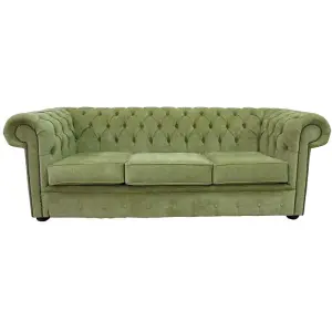 Chesterfield 3 Seater Sofa Velluto Lime Green Velvet Fabric In Classic Style