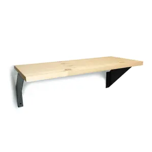 Solid Pine Rustical Shelf Primed with Black FLAT Bracket 25x120cm