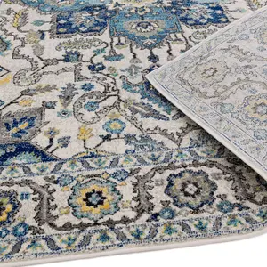 Persian Blue Traditional Easy to Clean Floral Rug For Dining Room -120cm X 170cm