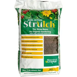 Strulch - 2 x 9kg Bags Mineralised Straw Mulch Garden Mulch Organic Slug Repellent for Gardens - Mulch for Garden in 9kg 100L Bags