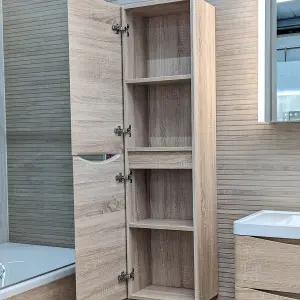 Eden Wall Mounted Tall Storage Unit in Light Oak (Right Hand)