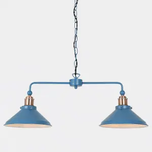 First Choice Lighting Maxwell Mirage Blue Brushed Copper 2 Light Bar Ceiling Pendant Light