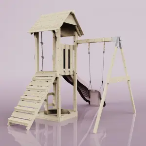 PolarPlay Tower Kids Wooden Climbing Frame with Swing and Slide - Swing Helka Rose