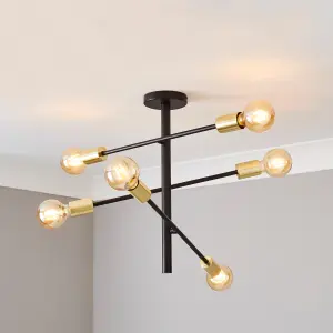 Litecraft Sparro Black 6 Arm Semi-Flush Ceiling Light