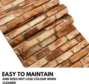 3D Brown Brick Effect Wallpaper Set of 4 Rolls - Covers 216.79 ft² (20.14 m²), Includes Glue - Easy Paste The Paper Application