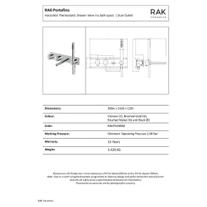 RAK Showering Matt Black Horizontal Dual Outlet Thermostatic Bath Shower Mixer Tap