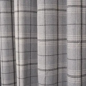 Woven Check Print Pair of Curtains, Grey - 46 x 72