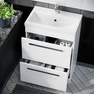 Nes Home 600mm White 2 Drawer Vanity Basin Unit & Close Coupled Toilet