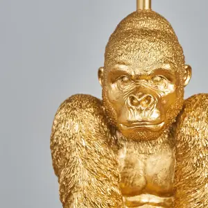 ValueLights Modern Gold Sitting Gorilla Monkey Design Table Lamp With Black Gold Drum Shade