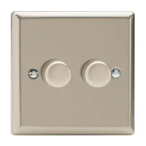 Varilight 2-Gang 2-Way V-Pro Push On/Off Rotary LED Dimmer 2 x 0-120W Satin