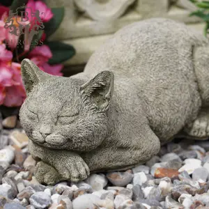 Napping Cat Stone Statue Outdoor Garden Ornament Kitten Decoration British Pet