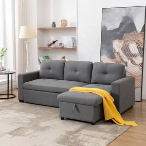 Newport Fabric Corner Large 3 Seater Sofa Bed With Storage Left Or Right Side (Grey)