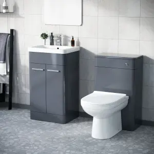 Nes Home 1000mm Steel Grey Freestanding Vanity Cabinet with WC Unit & BTW Toilet