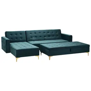 Corner Sofa with Storage Ottoman ABERDEEN Teal Velvet 4 Seater Right Hand