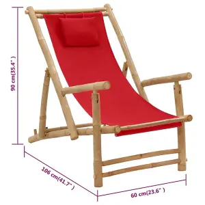 Berkfield Deck Chair Bamboo and Canvas Red