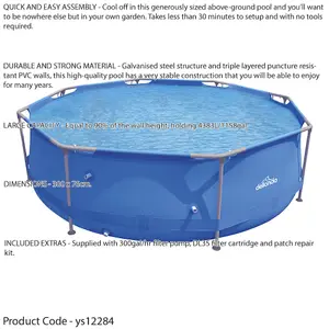 10ft Steel Frame Above-Ground Swimming Pool Set with Pump and Accessories for Kids