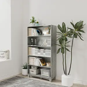 URBNLIVING 150cm Height Ash Grey 5 Tier Wooden Bookcase Shelf Storage Display Shelving Unit