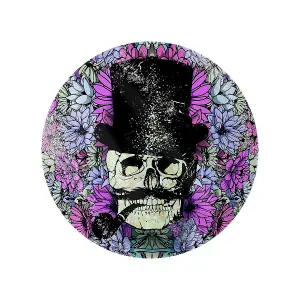 Grindstore Floral Skull Circular Gl Chopping Board Purple (One Size)