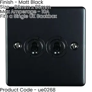 5 PACK 2 Gang Double Retro Toggle Light Switch MATT BLACK 10A 2 Way Plate