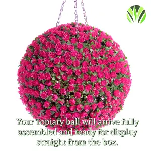 Best Artificial  38cm Pink Rose Hanging Basket Flower Topiary Ball - Suitable for Outdoor Use - Weather & Fade Resistant