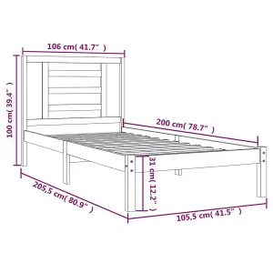 Berkfield Bed Frame Black Solid Wood Pine 100x200 cm